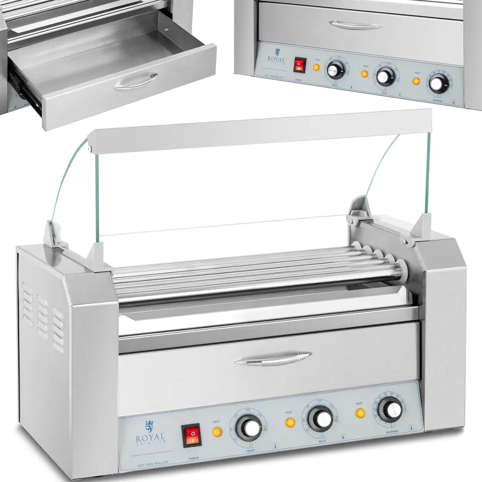 ⁨Roller grill heater for hot dogs with drawer and cover - 5 rolls⁩ at Wasserman.eu
