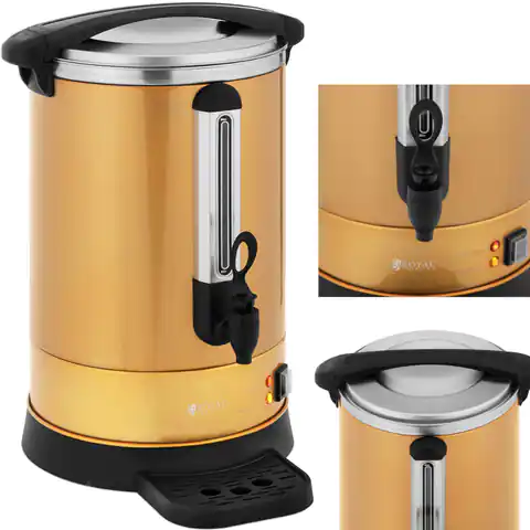 ⁨Tee-Kaffee-Behälter mit Wasserhahn und Auffangschale 14 l 1500 W gold⁩ im Wasserman.eu