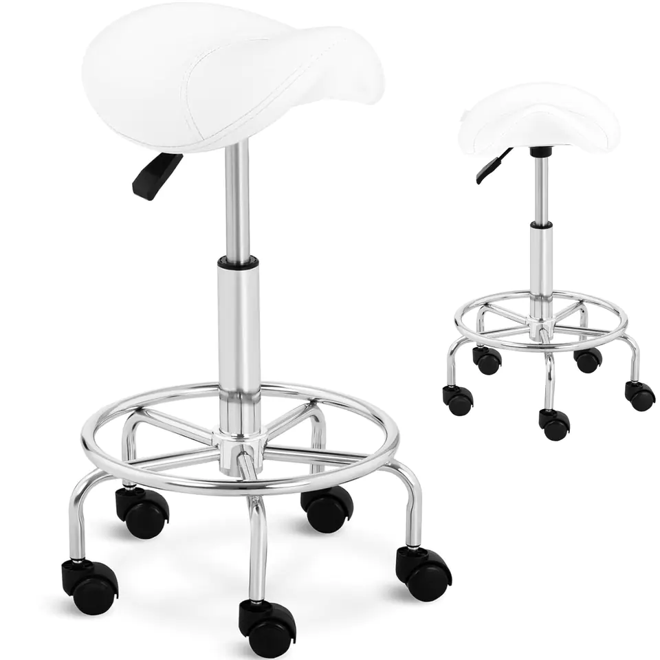 ⁨Stool stool cosmetic stool stool saddle stool on wheels Frankfurt up to 150 kg white⁩ at Wasserman.eu