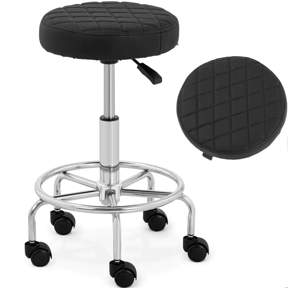 ⁨Stool cosmetic stool with footrest on wheels Stuttgart up to 150 kg black⁩ at Wasserman.eu