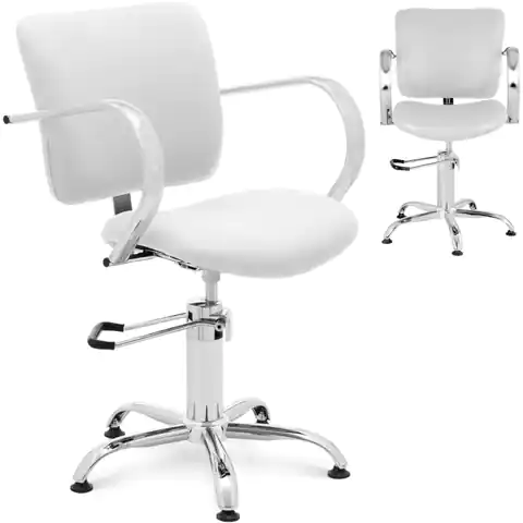 ⁨Fotel krzesło fryzjerskie barberskie kosmetyczne London White białe⁩ w sklepie Wasserman.eu