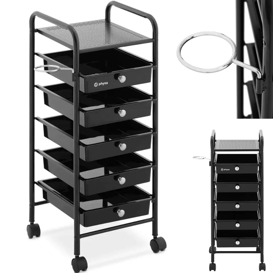 ⁨Hairdresser's assistant trolley with dryer holder, 5 drawers, shelf 330 x 320 mm⁩ at Wasserman.eu