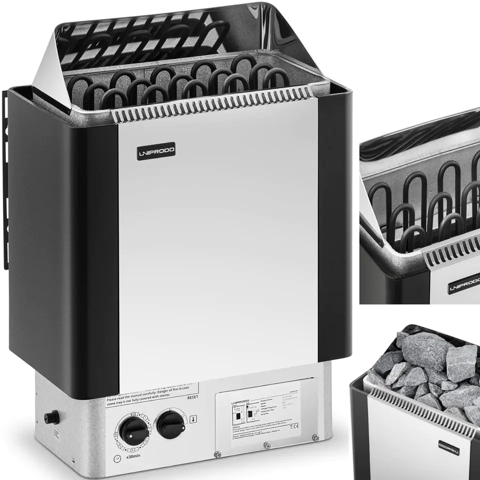 Piec do sauny elektryczny z wbudowanym sterowaniem 8-12 m3 do 110C 400 V 8 kW srebrno-czarny w sklepie Wasserman.eu