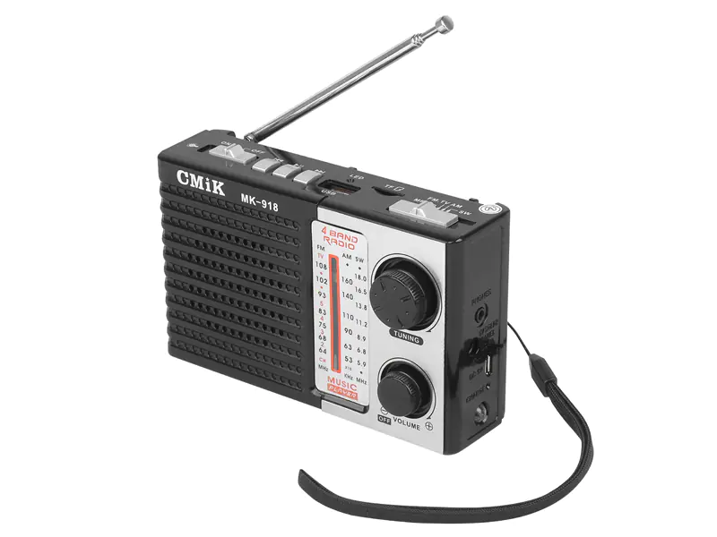 ⁨Portable radio MK-918 FM,USB,TF,AUX,LED panel,flashlight,3xAA with BL5C battery, black (1LM)⁩ at Wasserman.eu