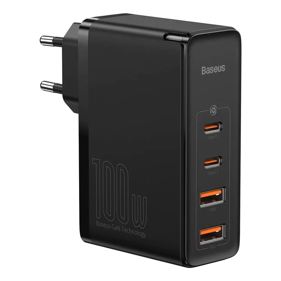 ⁨Ładowarka sieciowa Baseus GaN2 Pro, 2x USB + 2x USB-C, 100W, EU (czarna)⁩ w sklepie Wasserman.eu