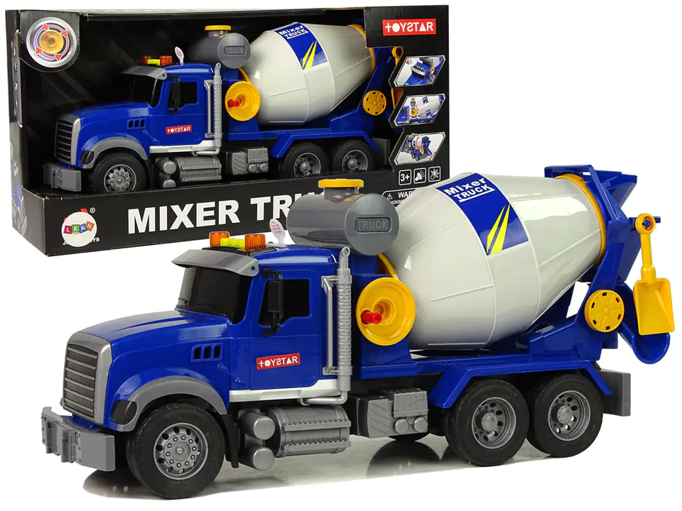 ⁨Concrete mixer blue rotating pear lights sounds⁩ at Wasserman.eu