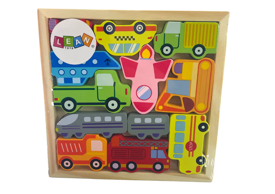 ⁨Wooden Puzzle Means of Transportation Matching Bus Taxi⁩ at Wasserman.eu