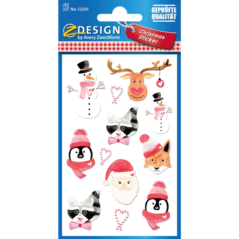 ⁨Paper Stickers with Linen Texture - Christmas Animals Z-Design 52293 AVERY ZWECKFORM⁩ at Wasserman.eu