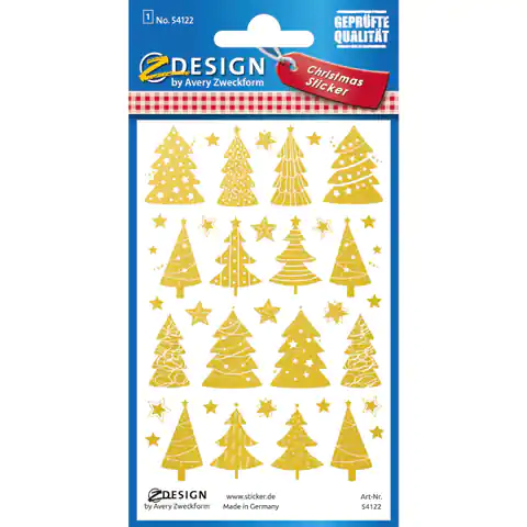 ⁨Foil stickers with transparent background - golden Christmas trees and stars Z-Design 54122 AVERY ZWECKFORM⁩ at Wasserman.eu