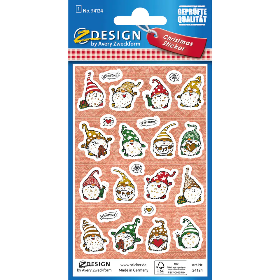 ⁨Embossed Paper Stickers - Christmas Dwarves Z-Design 54124 AVERY ZWECKFORM⁩ at Wasserman.eu