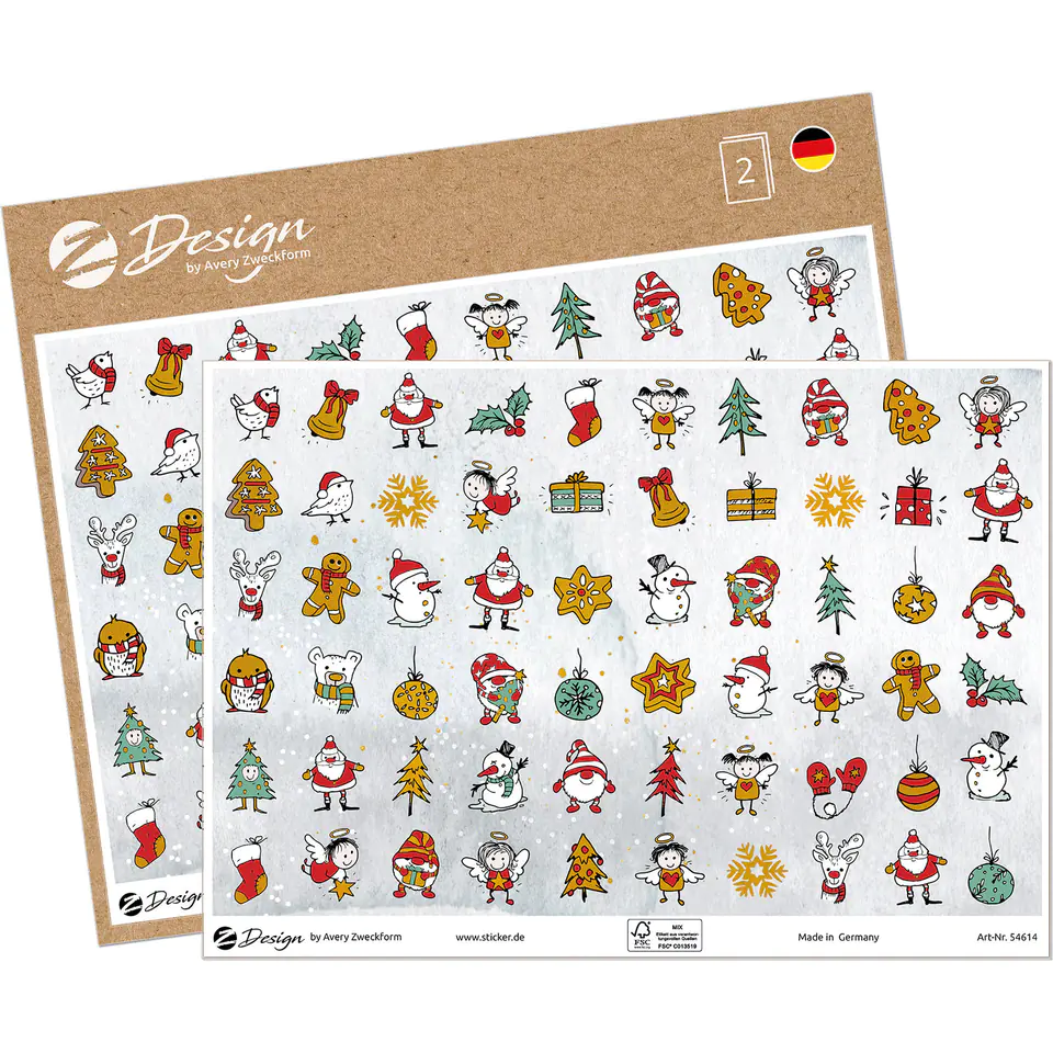 ⁨A5 gold embossed paper stickers - Z-Design mini Christmas motifs 54614 AVERY ZWECKFORM⁩ at Wasserman.eu