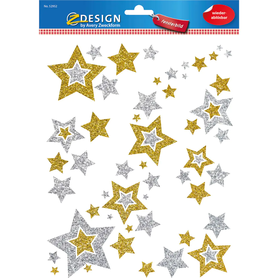 ⁨Naklejki foliowe Z-Design na okno - złote i srebrne gwiazdki 52952 AVERY ZWECKFORM⁩ w sklepie Wasserman.eu