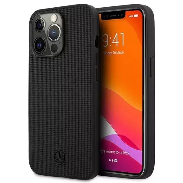 ⁨Mercedes MEHCP13LMBLBK iPhone 13 Pro / 13 6.1" black / black hardcase Leather Meshed Metal Logo⁩ at Wasserman.eu