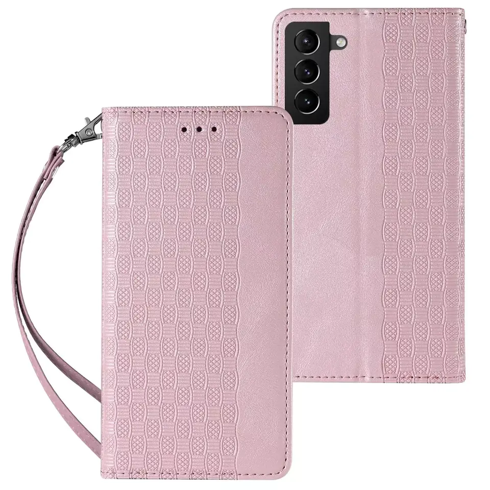 ⁨Magnet Strap Case etui do Samsung Galaxy S22 Ultra pokrowiec portfel + mini smycz zawieszka różowy⁩ w sklepie Wasserman.eu