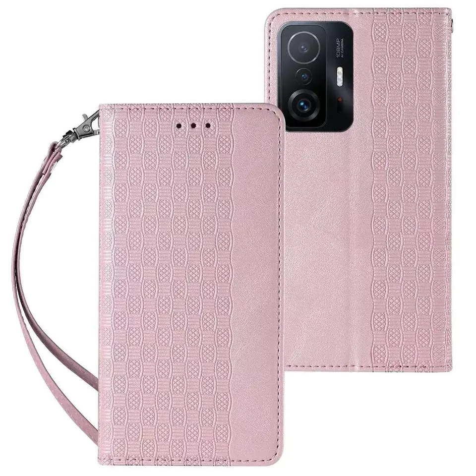 ⁨Magnet Strap Case etui do Samsung Galaxy A12 5G pokrowiec portfel + mini smycz zawieszka różowy⁩ w sklepie Wasserman.eu