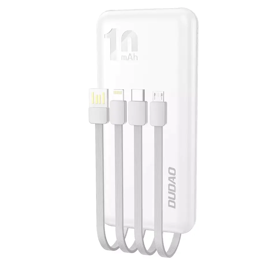 ⁨Dudao K6Pro uniwersalny powerbank 10000mAh z kablem USB, USB Typ C, Lightning biały (K6Pro-white)⁩ w sklepie Wasserman.eu
