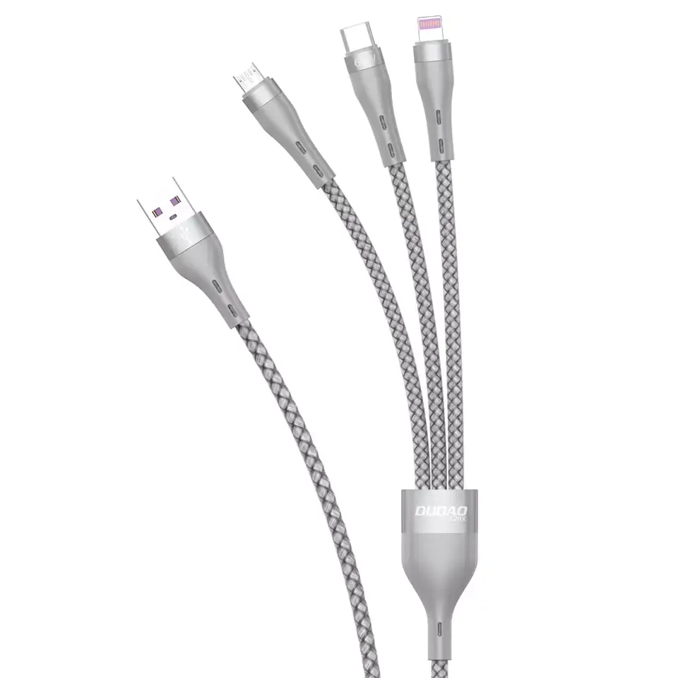 ⁨Dudao 3in1 USB cable - Lightning / microUSB / USB Type C 65W 1,2m grey (L20X)⁩ at Wasserman.eu