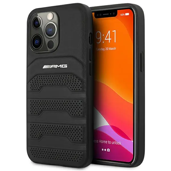 ⁨AMG AMHCP14XGSEBK iPhone 14 Pro Max 6,7" black/black hardcase Leather Debossed Lines⁩ at Wasserman.eu