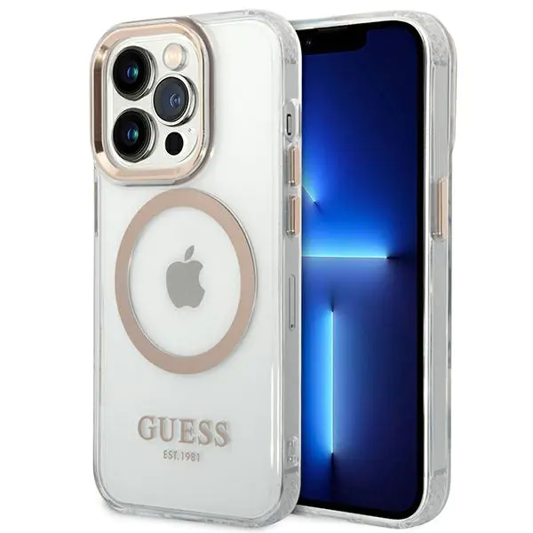 ⁨Guess GUHMP14LHTRMD iPhone 14 Pro 6,1" złoty/gold hard case Metal Outline Magsafe⁩ w sklepie Wasserman.eu