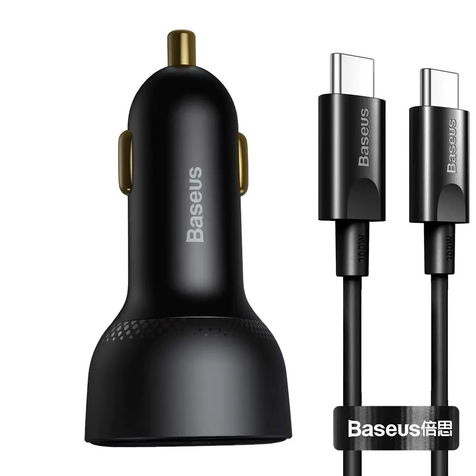 ⁨Ładowarka samochodowa Baseus Superme USB, USB-C, 100W + kabel USB-C(czarna)⁩ w sklepie Wasserman.eu