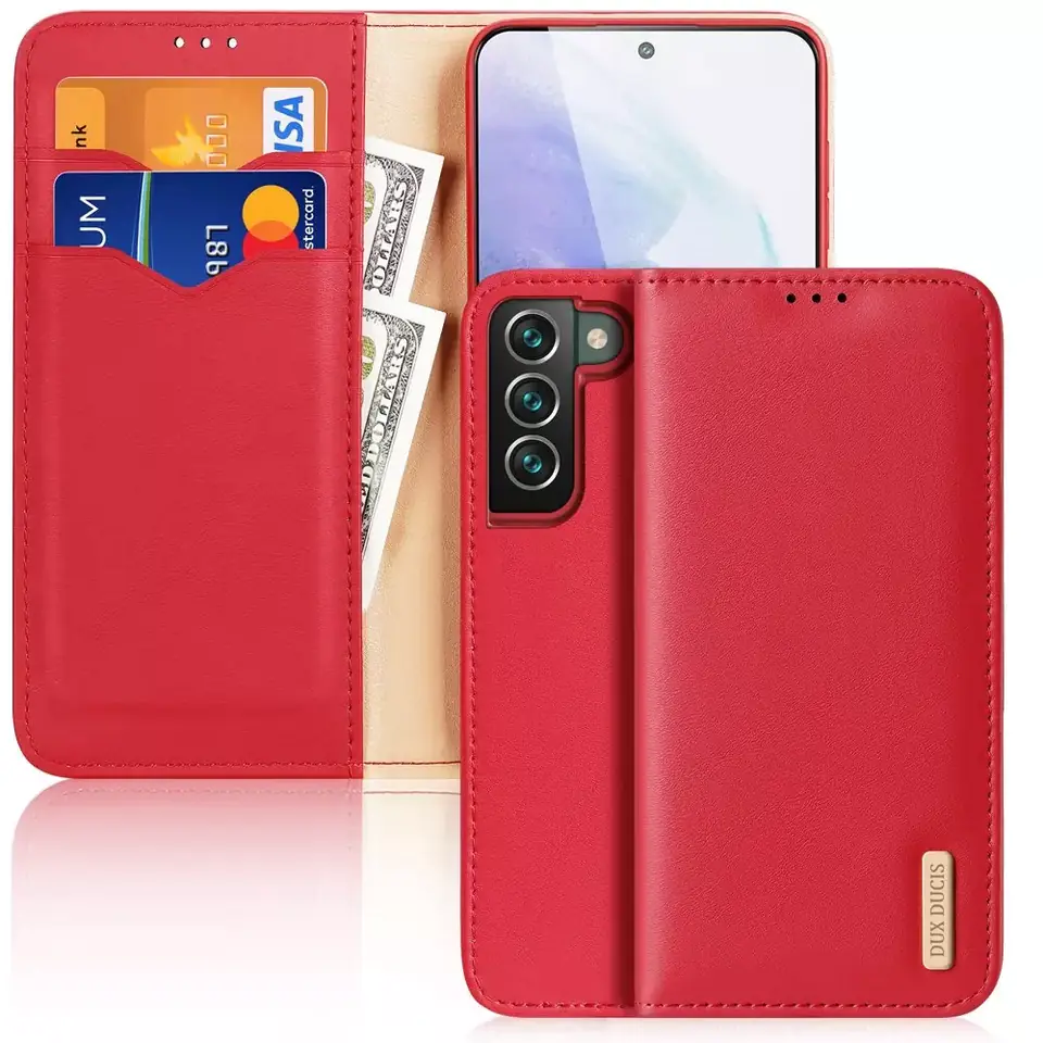 ⁨Dux Ducis Hivo leather case with flap natural leather wallet for cards and documents Samsung Galaxy S22+ (S22 Plus) red⁩ at Wasserman.eu