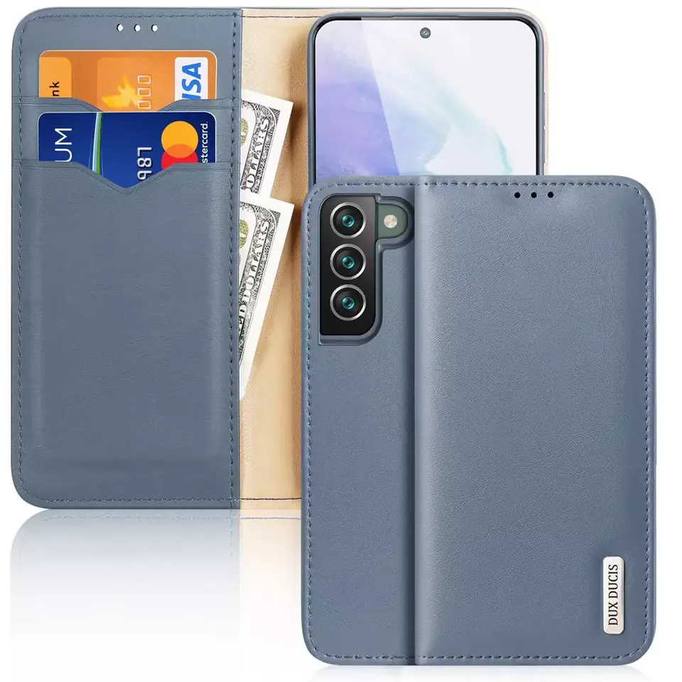 ⁨Dux Ducis Hivo leather case with flap natural leather wallet for cards and documents Samsung Galaxy S22+ (S22 Plus) blue⁩ at Wasserman.eu