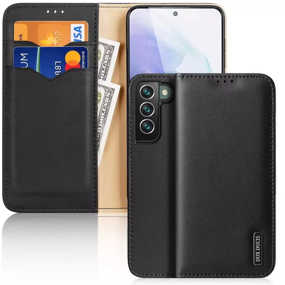 ⁨Dux Ducis Hivo leather case with flap natural leather wallet for cards and documents Samsung Galaxy S22+ (S22 Plus) black⁩ at Wasserman.eu