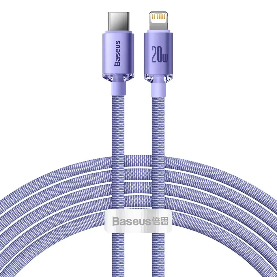 ⁨Baseus Crystal Shine Series kabel przewód USB do szybkiego ładowania i transferu danych USB Typ C - Lightning 20W 2m fioletowy (CAJY000305)⁩ w sklepie Wasserman.eu
