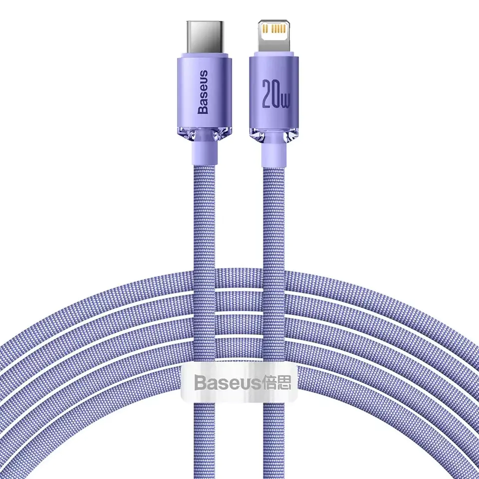 ⁨Baseus Crystal Shine Series USB Fast Charging & Data Transfer Cable Type C - Lightning 20W 2m Purple (CAJY000305)⁩ at Wasserman.eu