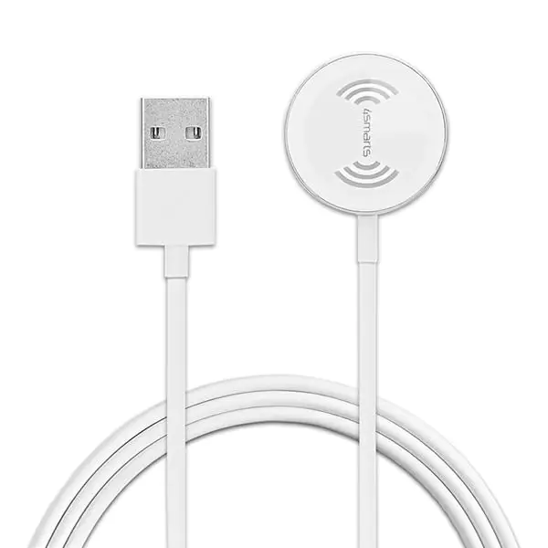 ⁨4smarts Ładowarka indukcyjna VoltBeam Mini dla Apple Watch 1-8/SE z kablem 1m USB-A 2.5W biały/white 462330⁩ w sklepie Wasserman.eu