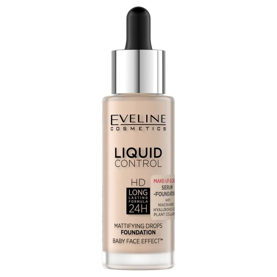 ⁨Eveline Liquid Control HD Face foundation with dropper nr 002 Soft Porcelain 32ml⁩ at Wasserman.eu