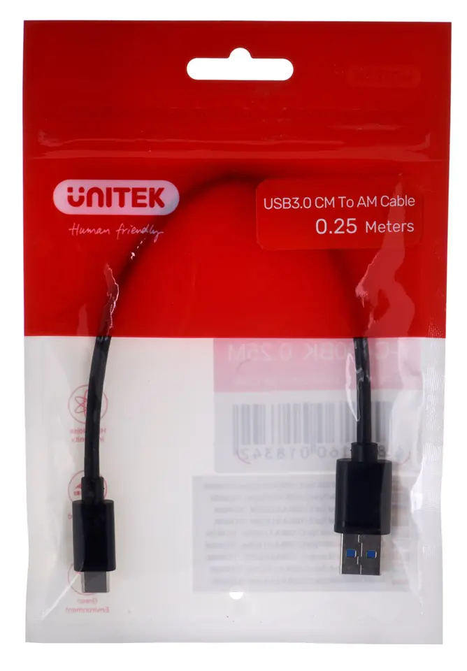⁨UNITEK CABLE USB-C - USB-A 3.1,M/M,0.25M, Y-C490BK⁩ at Wasserman.eu