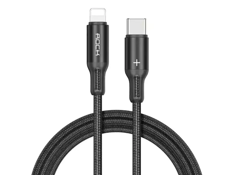 ⁨1m Rock cable nylon R2 USB-C - Lightning PD Fast 2.4A black⁩ at Wasserman.eu