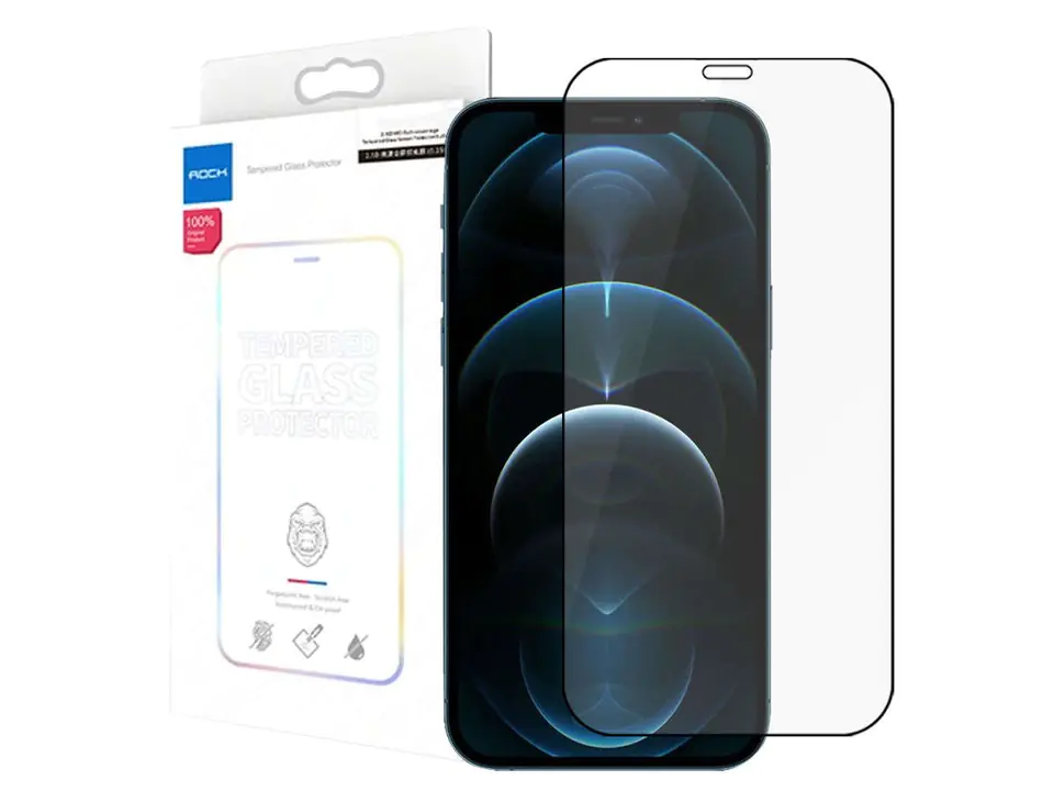 ⁨Szkło hartowane Rock Full Glue do Apple iPhone 12 Pro Max 6.7 czarne⁩ w sklepie Wasserman.eu