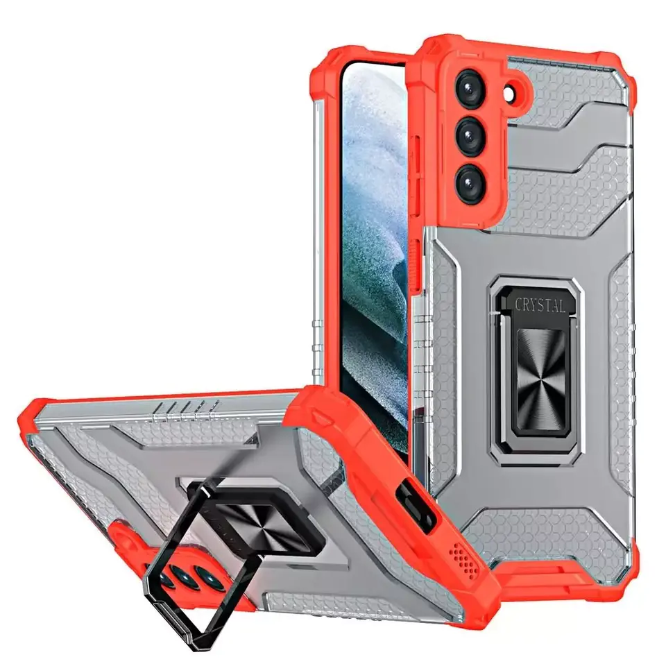 ⁨Crystal Ring Case Armored Hybrid Case + Magnetic Holder for Samsung Galaxy S22+ (S22 Plus) red⁩ at Wasserman.eu