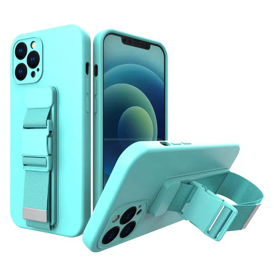 ⁨Rope case żelowe etui ze smyczą łańcuszkiem torebka smycz iPhone 13 mini jasnoniebieski⁩ w sklepie Wasserman.eu