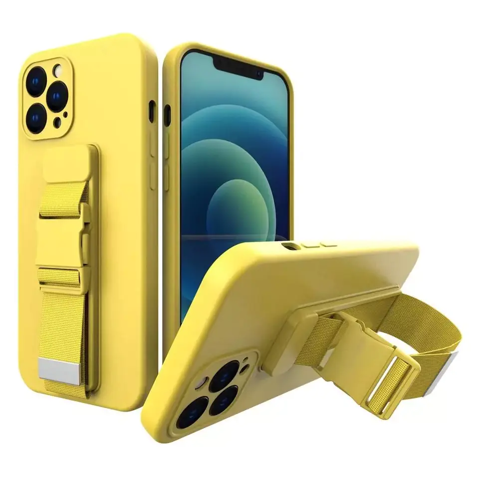 ⁨Rope case żelowe etui ze smyczą łańcuszkiem torebka smycz iPhone 12 mini żółty⁩ w sklepie Wasserman.eu