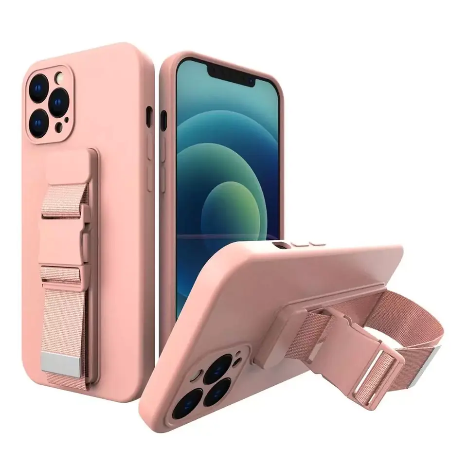 ⁨Rope case żelowe etui ze smyczą łańcuszkiem torebka smycz iPhone 13 mini różowy⁩ w sklepie Wasserman.eu