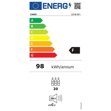 ⁨Candy | Chłodziarka do wina | CCVB 30/1 | Klasa efektywności energetycznej F | Wbudowana | Pojemność 20 butelek | Typ chłodzenia⁩ w sklepie Wasserman.eu