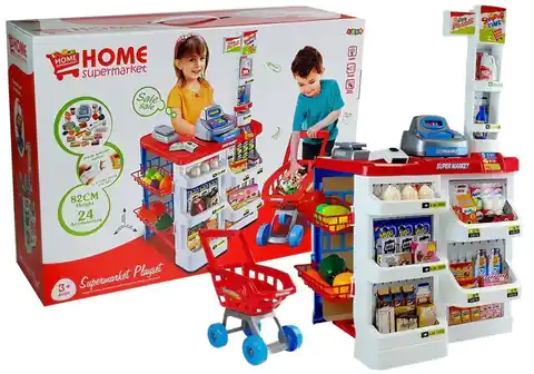⁨Zabawkowy Market z Wózkiem Kasa Fiskalna Skaner Artykuły Spożywcze Zakupy⁩ w sklepie Wasserman.eu