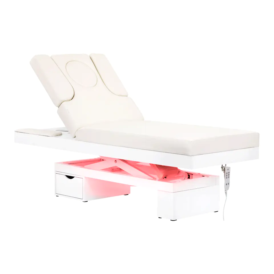 ⁨Spa cosmetic couch Azzurro 815B glowing white heated⁩ at Wasserman.eu