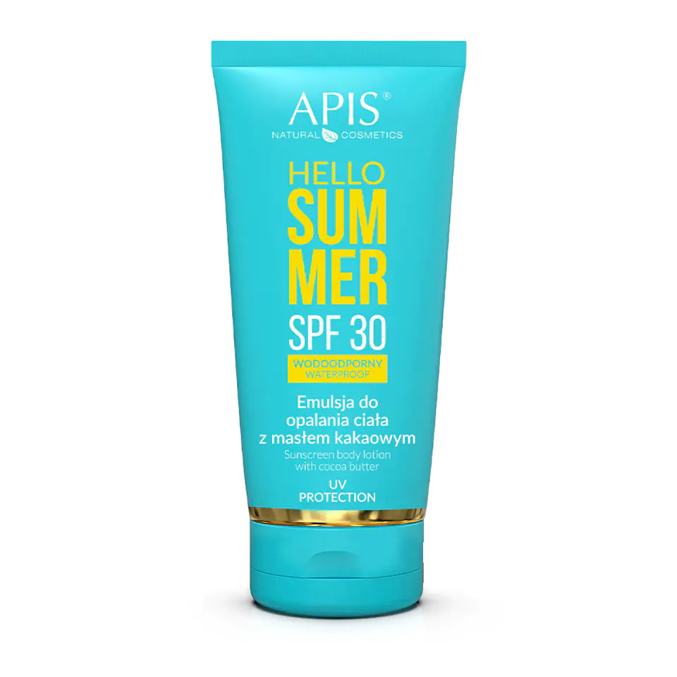 ⁨Apis hello summer spf 30, emulsja do opalania ciała z masłem kakaowym 200 ml⁩ w sklepie Wasserman.eu