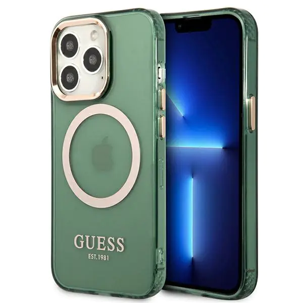 ⁨Guess GUHMP13LHTCMA iPhone 13 Pro / 13 6,1" green/khaki hard case Gold Outline Translucent MagSafe⁩ at Wasserman.eu