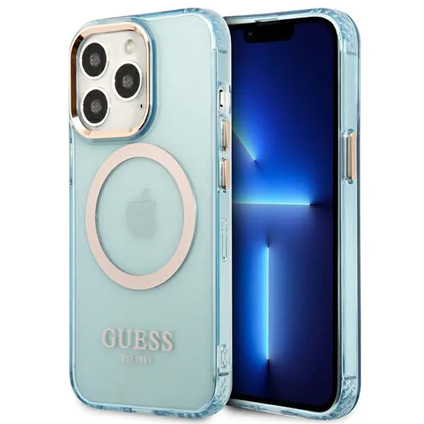 ⁨Guess GUHMP13LHTCMB iPhone 13 Pro / 13 6,1" niebieski/blue hard case Gold Outline Translucent MagSafe⁩ w sklepie Wasserman.eu