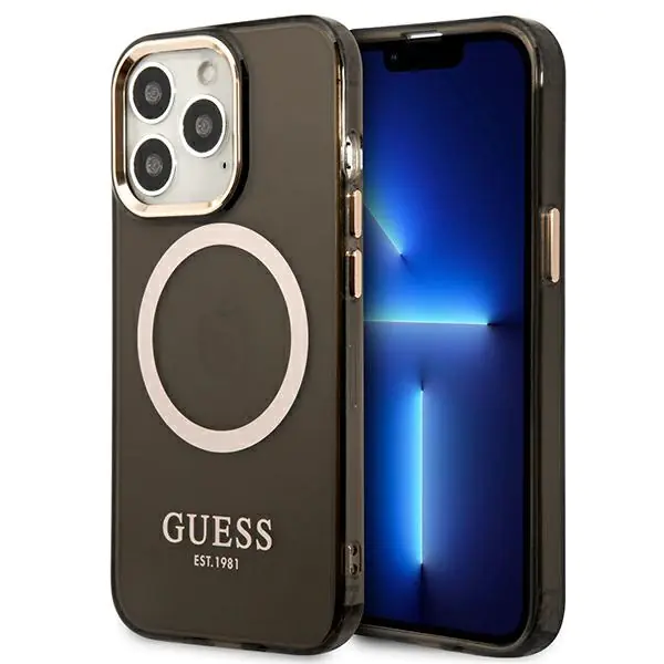 ⁨Guess GUHMP13LHTCMK iPhone 13 Pro / 13 6,1" black/black hard case Gold Outline Translucent MagSafe⁩ at Wasserman.eu