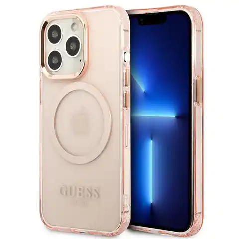 ⁨Guess GUHMP13LHTCMP iPhone 13 Pro / 13 6,1" różowy/pink hard case Gold Outline Translucent MagSafe⁩ w sklepie Wasserman.eu