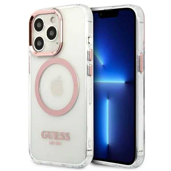 ⁨Guess GUHMP13LHTRMP iPhone 13 Pro / 13 6,1" różowy/pink hard case Metal Outline Magsafe⁩ w sklepie Wasserman.eu