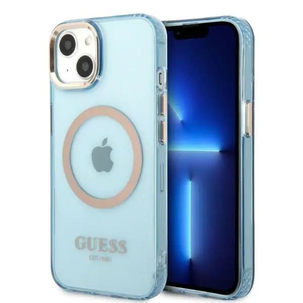 ⁨Guess GUHMP13MHTCMB iPhone 13 6,1" blue/blue hard case Gold Outline Translucent MagSafe⁩ at Wasserman.eu