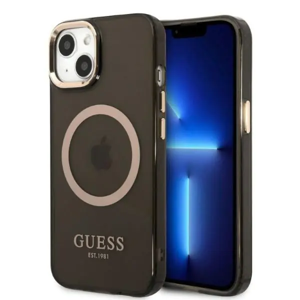 ⁨Guess GUHMP13MHTCMK iPhone 13 6,1" black/black hard case Gold Outline Translucent MagSafe⁩ at Wasserman.eu