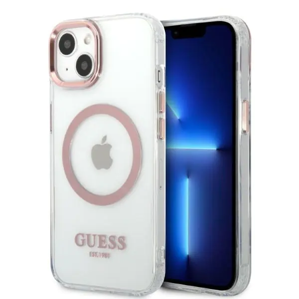 ⁨Guess GUHMP13MHTRMP iPhone 13 6,1" pink/pink hard case Metal Outline Magsafe⁩ at Wasserman.eu